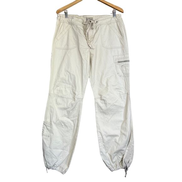 l.e.i Cargo Jogger Pants Women 15 White Light Cotton Zip Fly Drawstring Beachy - Picture 1 of 11
